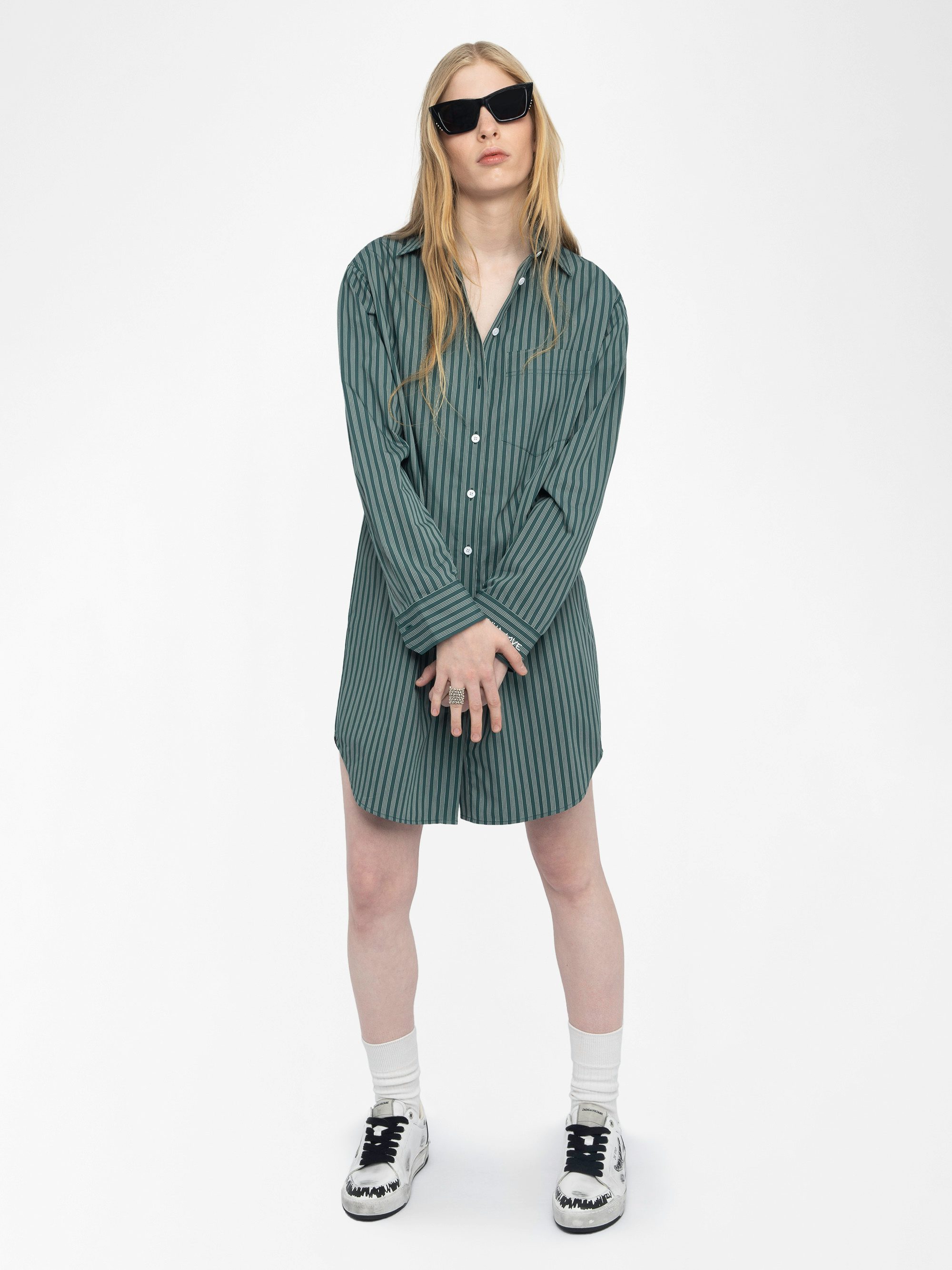 Rorning Dress - Striped poplin shirt dress with embroidered cuffs.